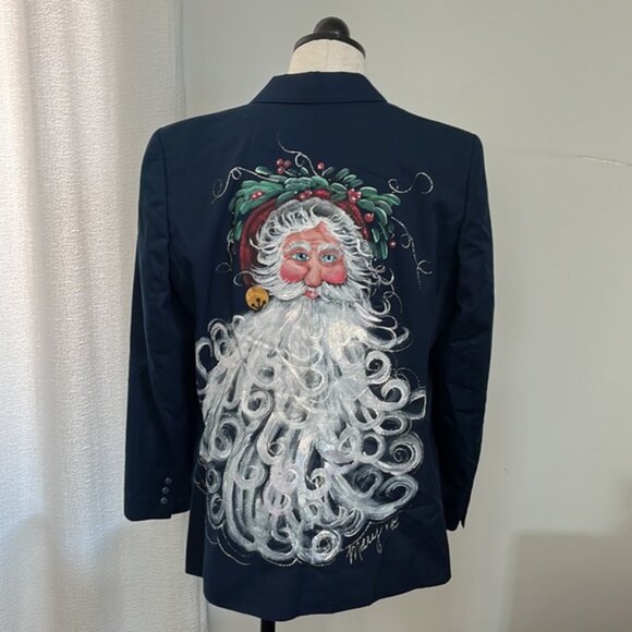 Vintage 90’s Hand Painted Christmas Blazer Jacket Ugly Christmas Sweater - Picture 4 of 9